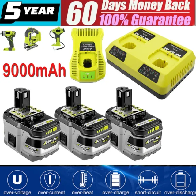 For RYOBI P108 18V One+ 6Ah 9Ah Plus High Capacity Battery Lithium/Dual Charger