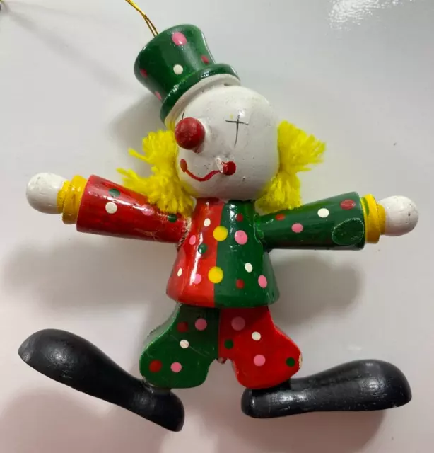 Vintage RUSS Wooden 4 in Circus Clown Christmas Tree Ornament