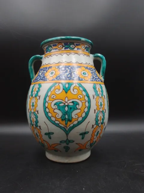 Beau & Imposant Vase Pot a deux anses en Céramique du Maroc signé FES Marocain
