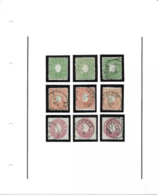 SACHSEN 1863; 3xMiNr. 14, 15, 16; auf kleinem Blatt