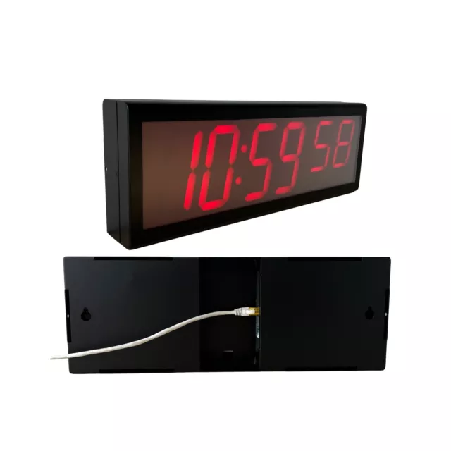 4" 6 Digit NTP PoE Clock, Network Synchronized, Black Metal Casing