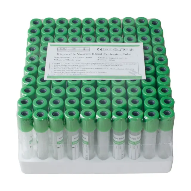 Vacuum Blood Collection Tubes Glass Heparin Sodium Tubes 3mL 100pcs 12 x 75mm CE