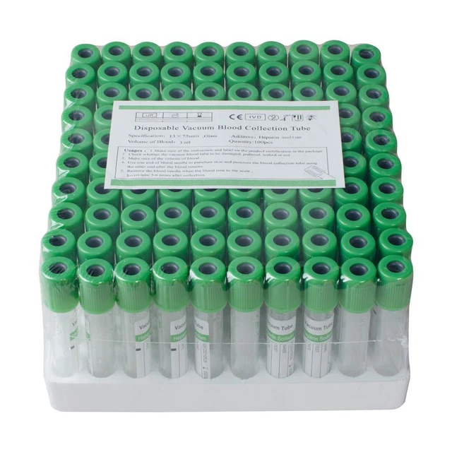 Vacuum Blood Collection Tubes Glass Heparin Sodium Tubes 3mL 100pcs 12 x 75mm CE