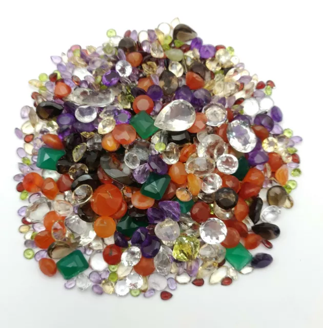 500 Carat Lot of Natural Mix Faceted Cut Gemstone~Amethyst, Citrine, Onyx,Quartz