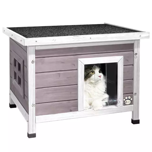 VOUNOT Cat House Wooden Kitten Home Outdoor Pet Shelter 57x45x43cm, Grey