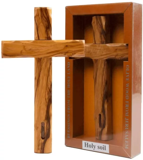 Wall Cross Handmade Olive Wood Carved Cross with Holy Soil from Jerusalem 6"