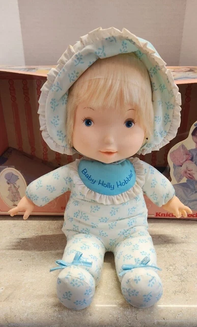 Baby Holly Hobbie Cloth Doll 14" Blue Vintage 1980 Knickerbocker w box #3443