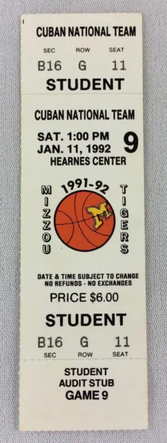 1992 01/11 Cuban National Team at Missouri Tigers Basketball Full Ticket