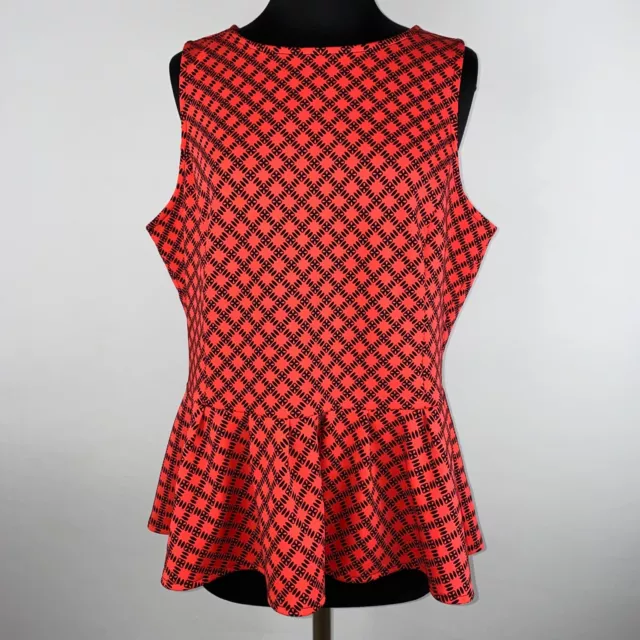 Worthington Womens XL Red Black Patterned Peplum Partial Back Zippered Tank Top