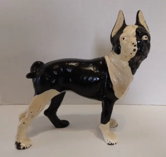 Vintage Cast Iron Boston Terrier/Bull Dog Door Stop Black and White 9-inch