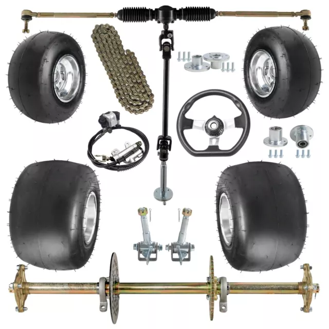 32& RACING GO Kart Rear Axle Kit 5" Wheels Front Steering Brake ATV