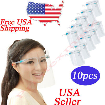 ✅ 10 SET Face Shield Guard Mask Safety Protection With Glasses Reusable Anti fog