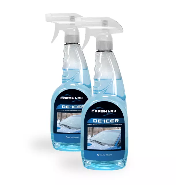 CARSHARK Deicer 2 x 750ml Fast Acting Suitable for Car Window, Locks, Headlights