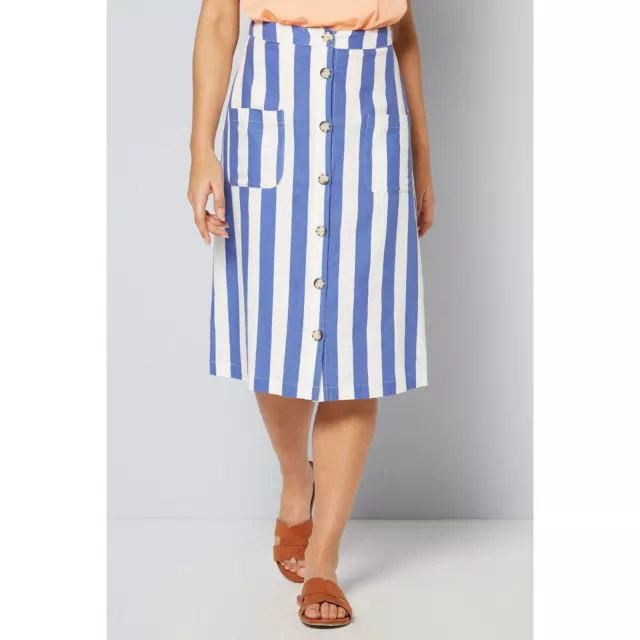Studio Womens Navy & White Stripe Linen Blend Button Through Skirt UK Size 12/14