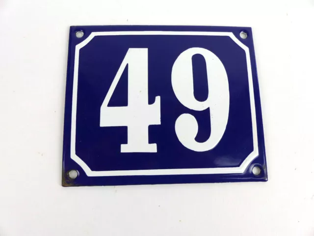 altes Email Hausnummer Schild Nr. 49 Emailschild gewölbt 12 x 10 cm in blau