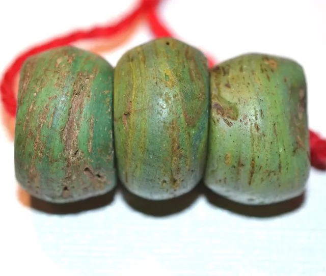 Ancient Green Wound Glass Hebron Kano Beads From West Bank Israel African Trade