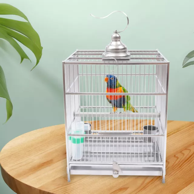 Stainless Steel Bird Cage Large Drawer Type Bird Cage W/ Food Bowls+Baffle Set