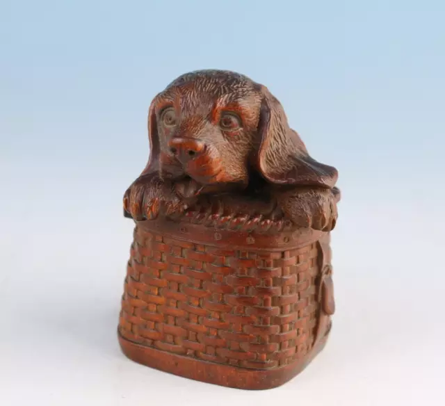 Rare Chinese old boxwood hand carved basket Figure statue netsuke collectable