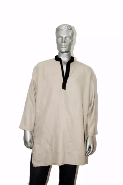 Men’s 100% Cotton Solid Print Tunic Indian Kurta Shirt Plus Size Cream Color