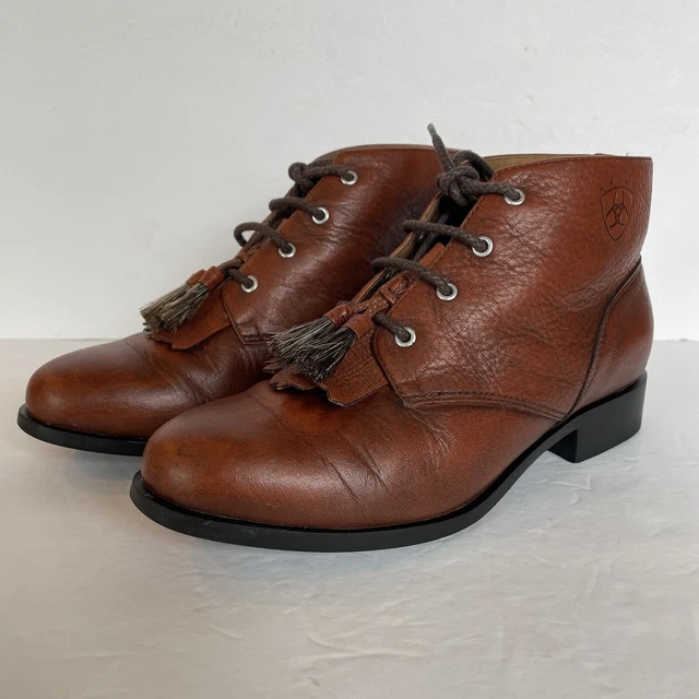 Ariat Womens Size 6 Leather Kiltie Paddock Ankle Boots Brown Horsehair Tassle 36
