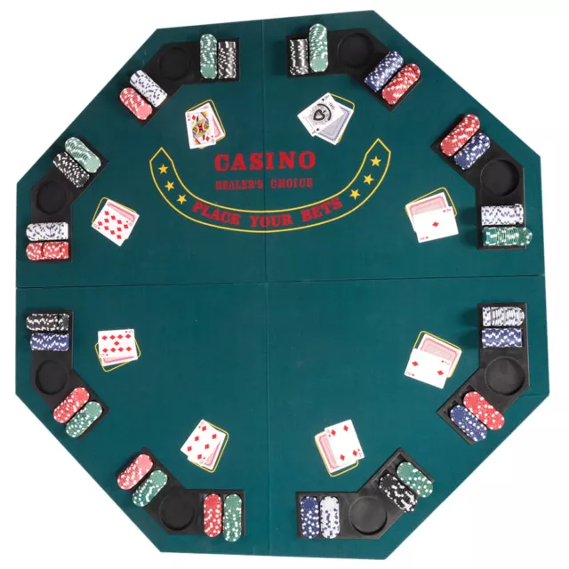 CARSTY Octagon Poker Table Top Folding Card Game Blackjack 8 Player Felt Mat