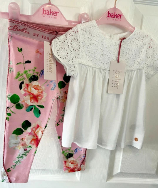 Ted Baker nuovo con etichette 18-24 mesi ragazze set floreale abito bambino leggings top fiocco nuovo