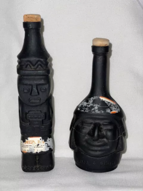 A Unique Pair of Rare Vintage Inca Pisco Liquor Black Glass Figural Bottles