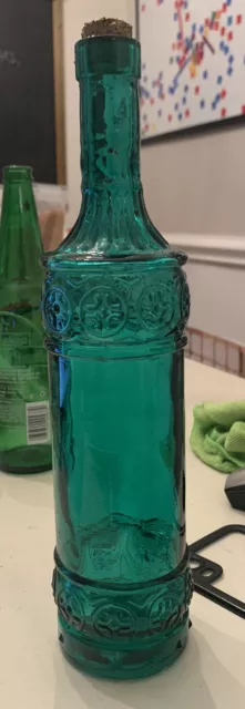13” Teal Wine Blue Glass Decorative Textured Bottles Spain