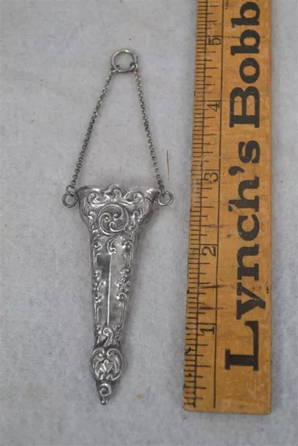 sewing scissor case holder repousse silver chatelaine 19th c original antique