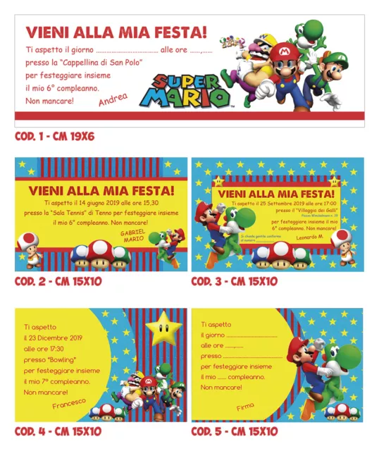 INVITI COMPLEANNO SUPER Mario Bros in cartoncino o PDF EUR 8,00