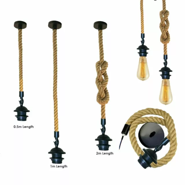 Vintage Hemp Rope Pendant Lamp Retro Industrial Loft Hanging E27 Ceiling Lights