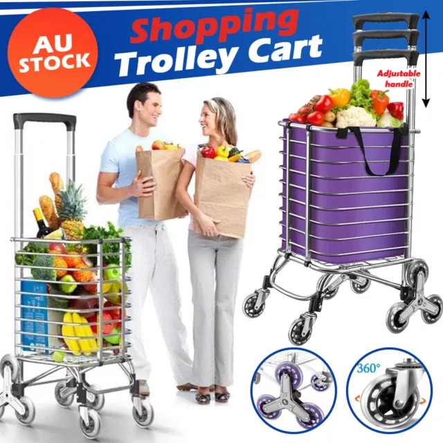 Shopping Trolley Cart Foldable Market Grocery Luggage Basket Bag Wheels Carts AU