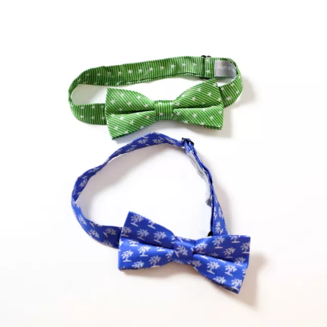Nordstrom set of 2 boy's bow tie green blue palms tropical silk formal kids new