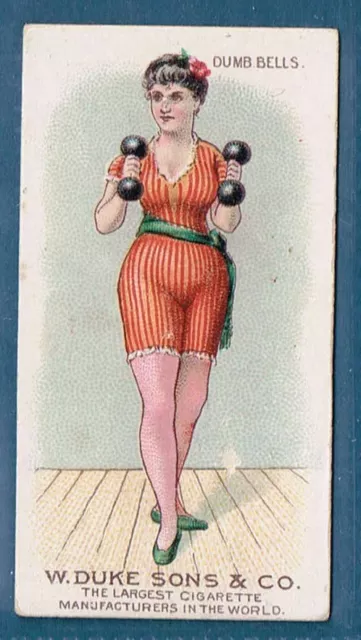 N77 Duke tobacco cigarette card Gymnastic Exercises Dumb Bells Ex 1887
