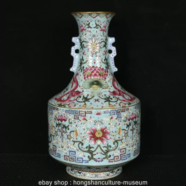 10.2' Qianlong Marked Old China Enamel Porcelain Palace Dragon Bottle Vase