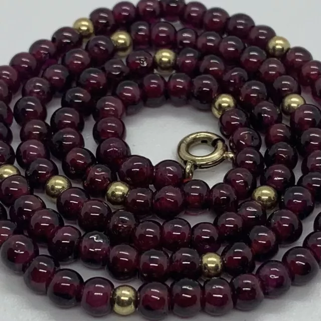 Vtg Art Deco 12K Yellow Gold Filled Garnet Bead Ball Beaded Necklace Antique