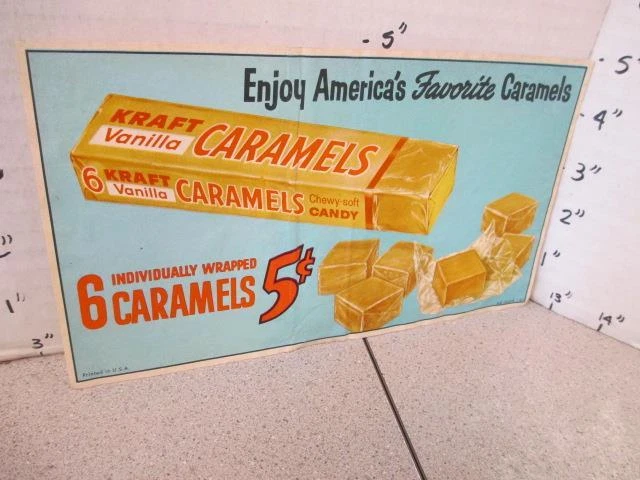 KRAFT caramel candy bar 1958 vending machine store display sign sticker #4