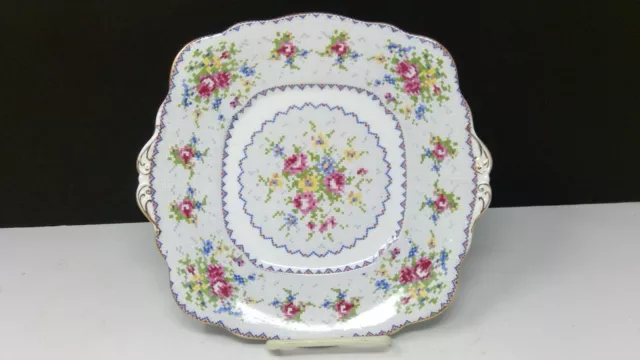 Royal Albert China Petit Point 9 3/4" x 9 1/4" Square Handled Serving Cake Plate