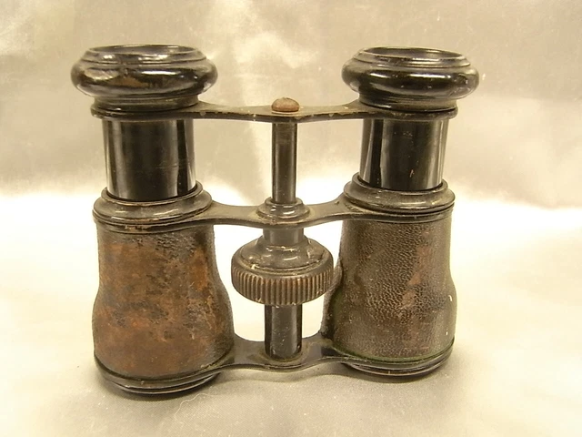 Ancienne Paire De Jumelles De Théâtre Bronze Et Cuir Binoculars