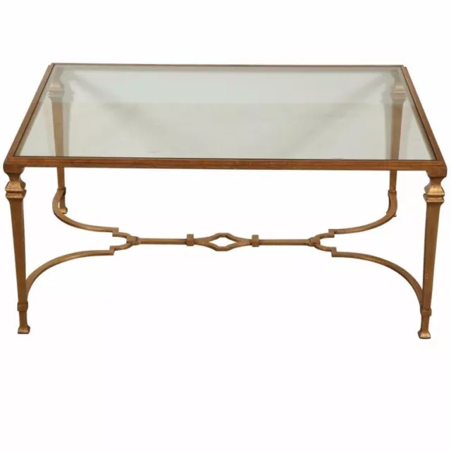 Paul M. Jones Antiqued Gold Leaf Louis XVI Wrought Iron And Glass Cocktail Table