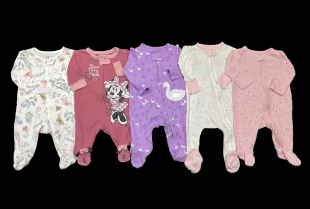 Baby Girl 3 Months Carter's Cotton Footed Zip Up Sleeper Pajama Lot