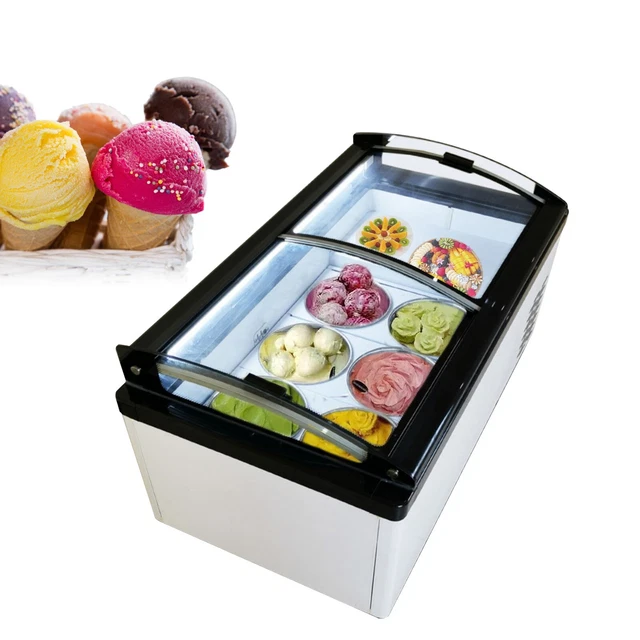 Vaseni Hard Gelato Ice Cream Showcase Ice cream Display  with 6 Round Bucket