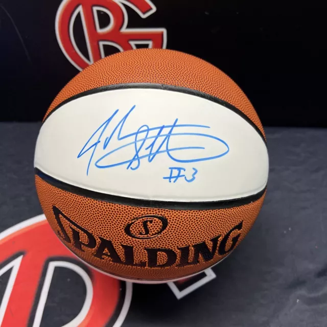 John Starks signed Spalding white panel basketball New York Knicks Steiner CX
