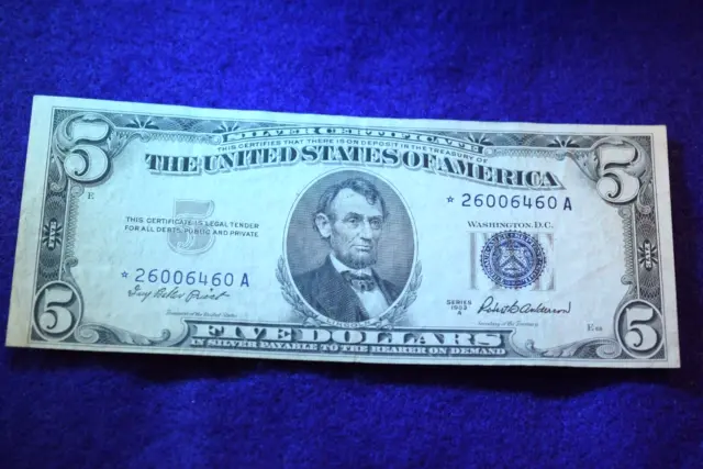 1953-A $5 Silver Certificate Great Star Note!--Fr# 1656*!  #875