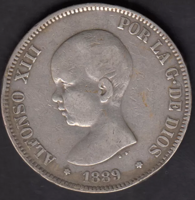 Spain Currency Alfonso XIII 5 Pesetas, 1889 18 89