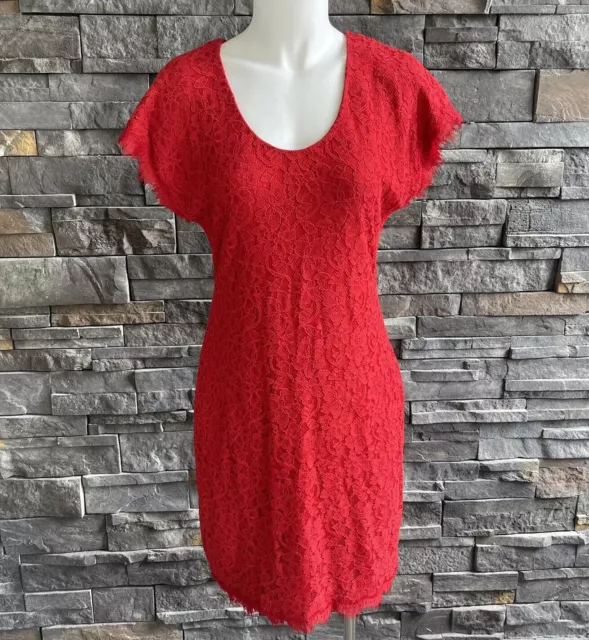 Diane Von Furstenberg Dress Lace Full Back Zip Mini Red Size 8