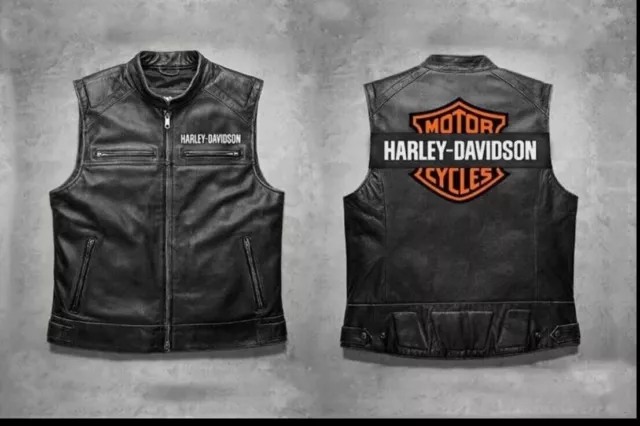 Harley Davidson Men's Motorcycle Passing Link Black Biker Genuine Leather Vest