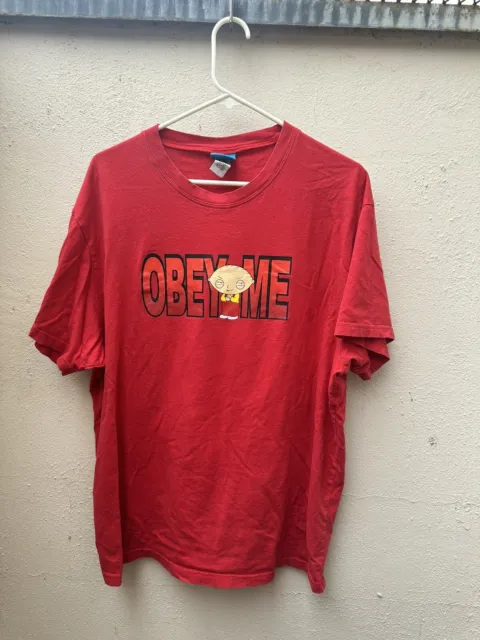 Family Guy Obey Me Sleepwear T Shirt Stewie Griffin Red Size Large