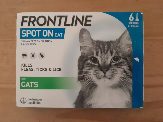 FRONTLINE SPOT ON for Cats Flea Treatment. 6 Pipettes (Expiry Date Feb 2024).