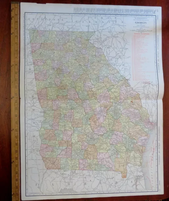 Georgia State Map Railroads Atlanta Savannah 1912 scarce huge Commercial Map